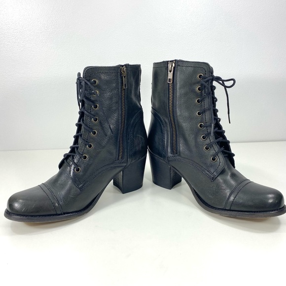 Steve Madden Graanie Black Leather Biker Moto Combat Victorian Ankle Boots 8.5 - Picture 10 of 11